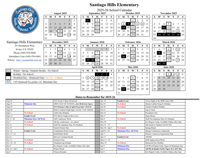 Santiago Hills Calendar