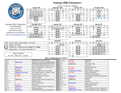 2026-2027 Santiago Hills Calendar